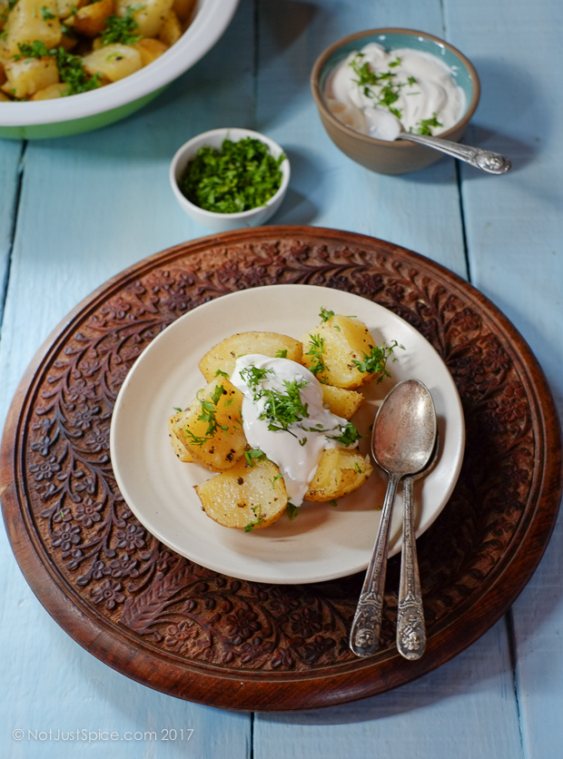 5-Ingredient Indian Style Roast Potatoes on notjustspice.com