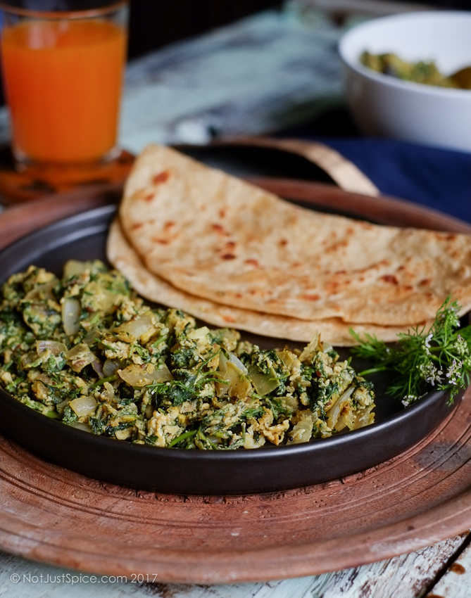 9-Ingredient Coriander Egg Stir Fry | Cilantro Egg Stir Fry on notjustspice.com