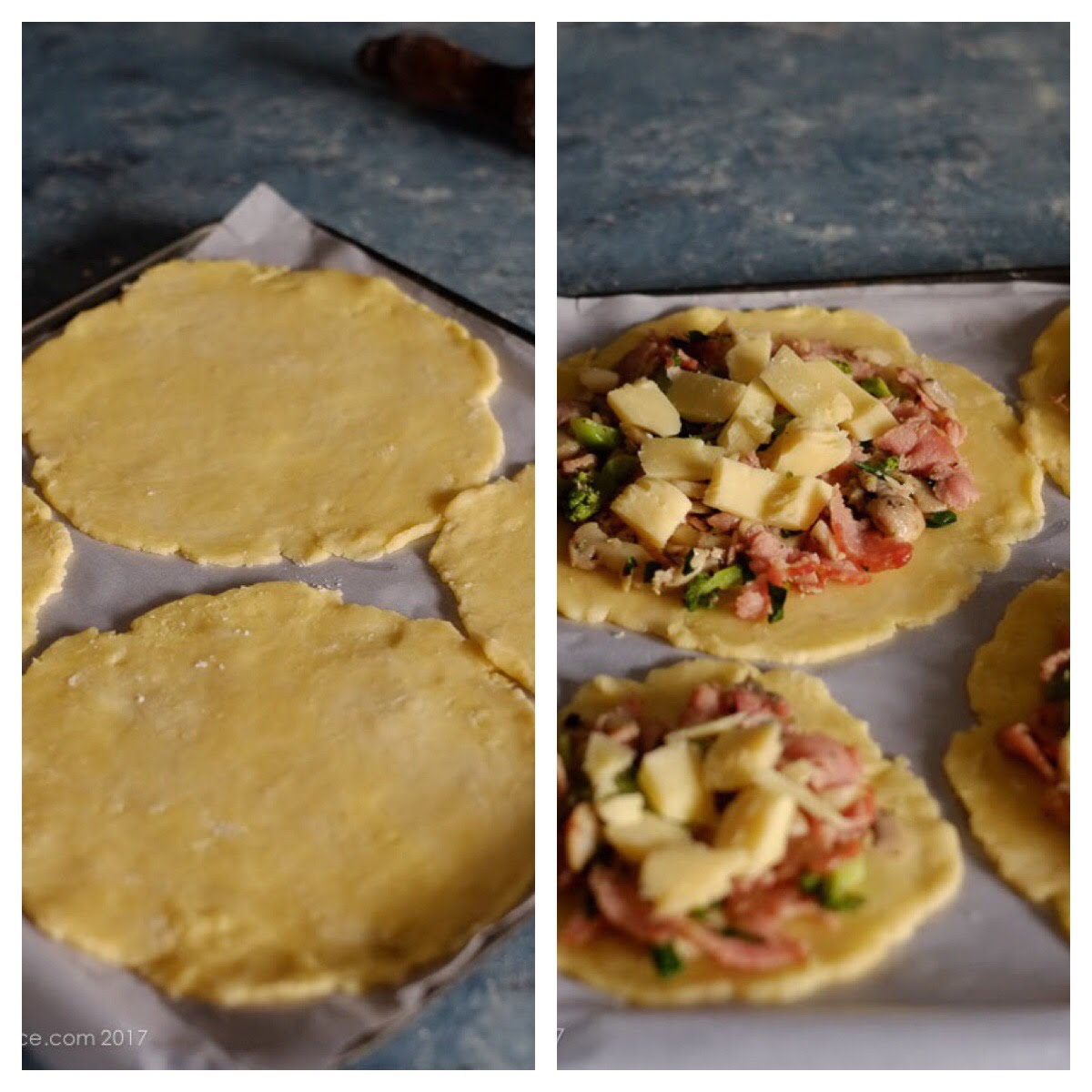 Bacon Mushroom Galettes with Broccoli and Cheese on notjustspice.com