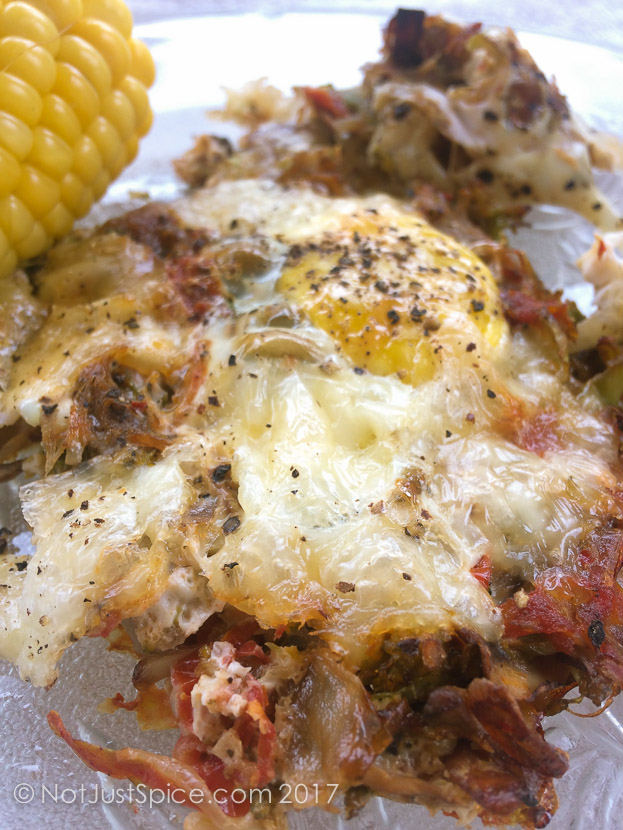 Baked Eggs with Broccoli and Mushrooms on notjustspice.com