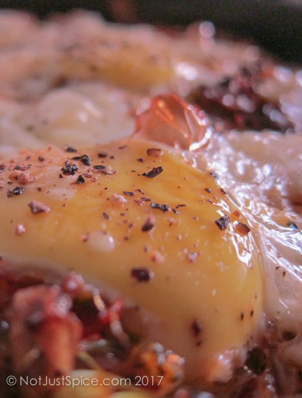 Baked Eggs with Broccoli and Mushrooms on notjustspice.com