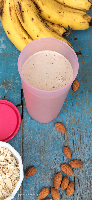 Banana Oatmeal Almond Smoothie on notjustspice.com