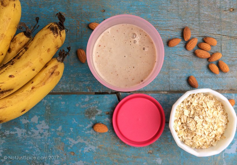 Banana Oatmeal Almond Smoothie on notjustspice.com