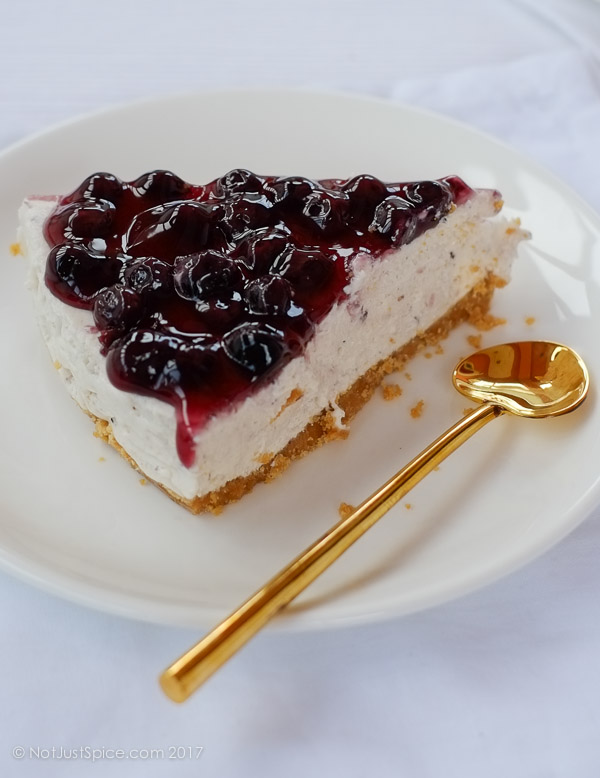 The Brilliant No-bake blueberry cheesecake on notjustspice.com