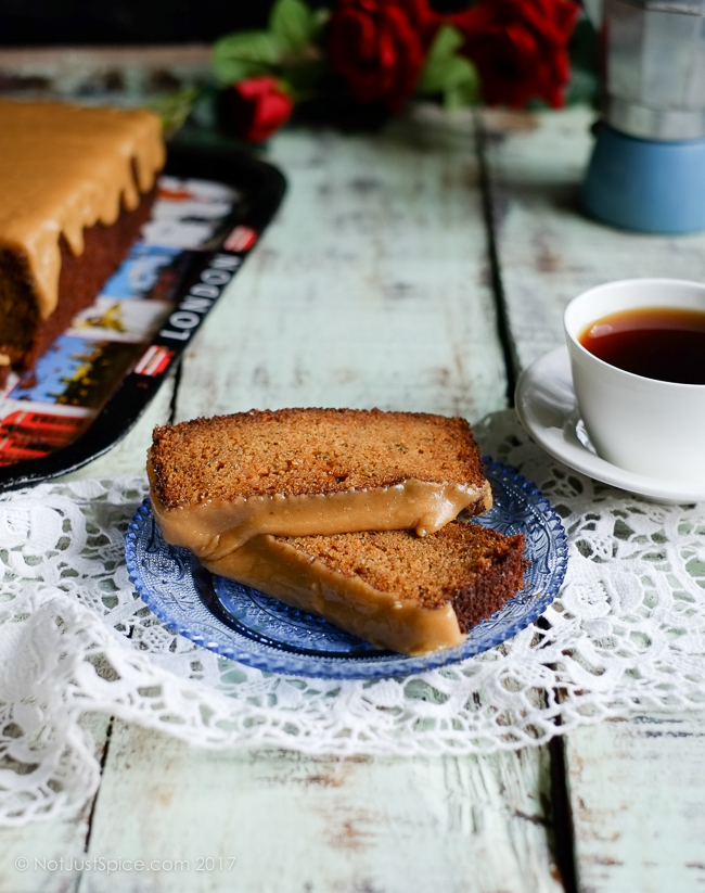 Caramel Banana Cake on notjustspice.com