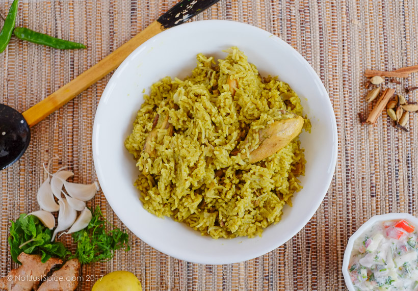 Chicken Green Pulao on notjustspice.com