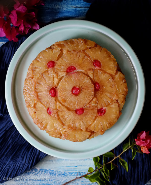 Coconut Pineapple Upside Down Cake on notjustspice.com