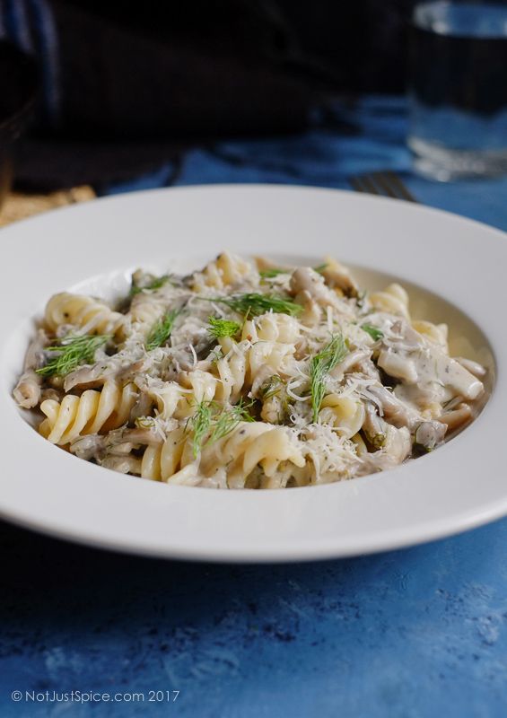 Creamy Mushroom and Dill Pasta | Fusilli with Creamy Mushroom and Dill on notjustspice.com