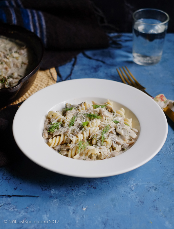Creamy Mushroom and Dill Pasta | Fusilli with Creamy Mushroom and Dill on notjustspice.com