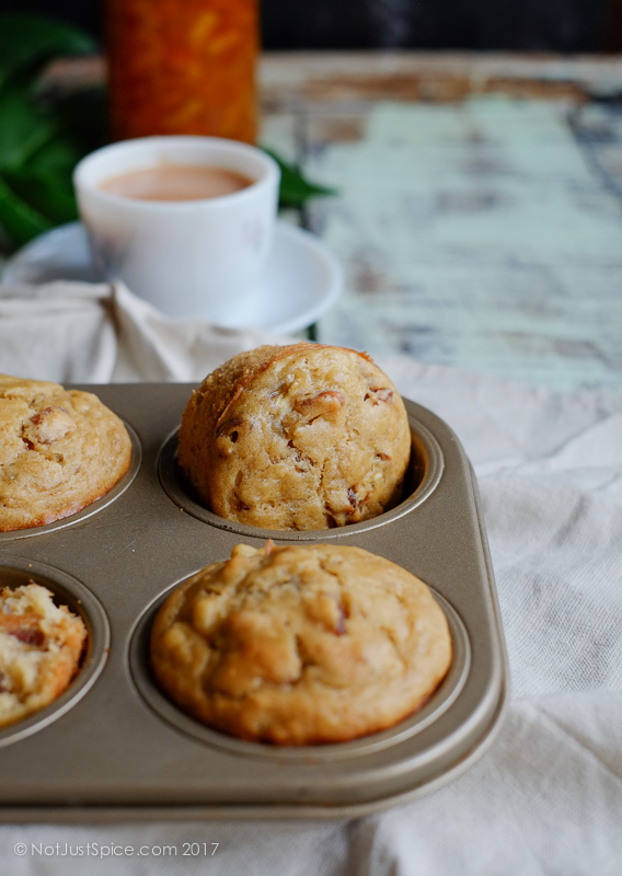 Delightful Breakfast Banana Date Muffins on notjustspice.com