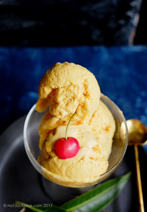 Dreamy Creamy Mango Ice Cream on notjustspice.com