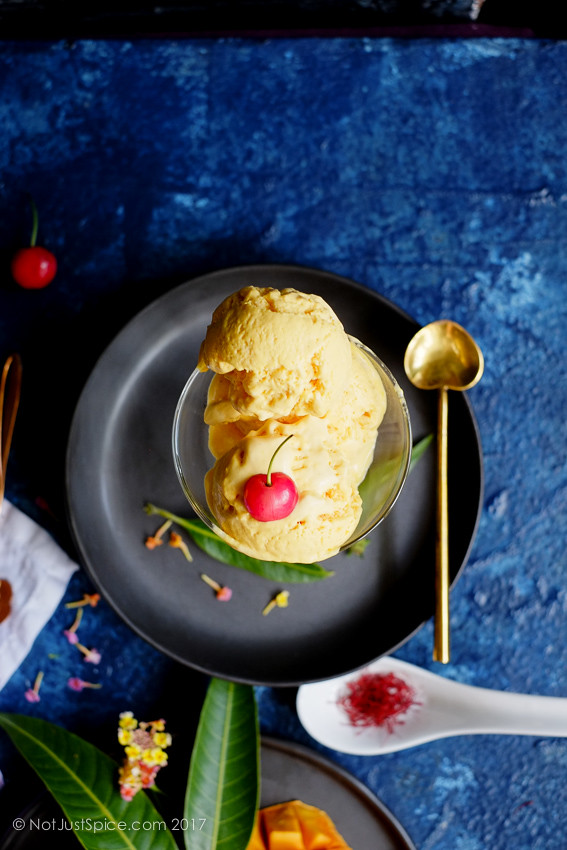 Dreamy Creamy Mango Ice Cream on notjustspice.com