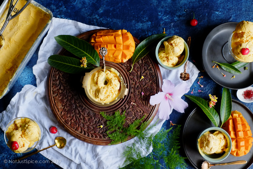 Dreamy Creamy Mango Ice Cream on notjustspice.com