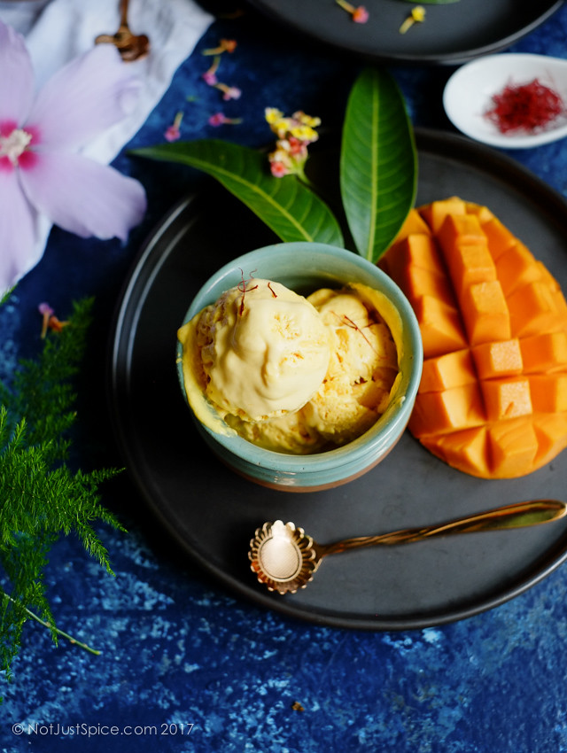 Dreamy Creamy Mango Ice Cream on notjustspice.com