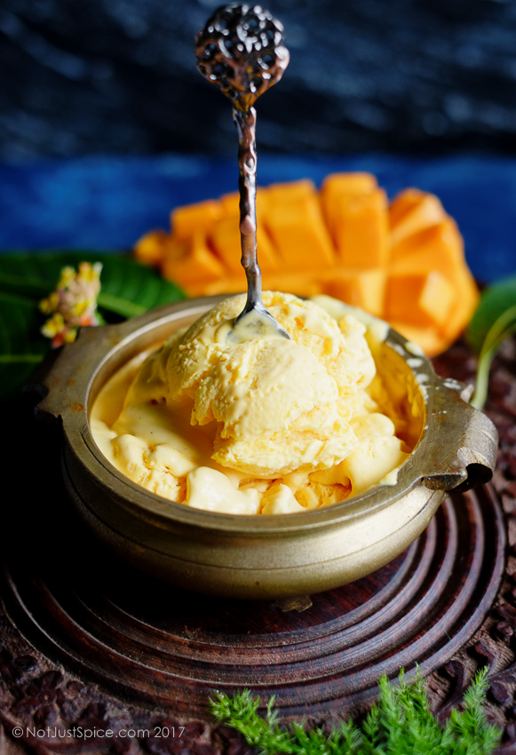 Dreamy Creamy Mango Ice Cream on notjustspice.com