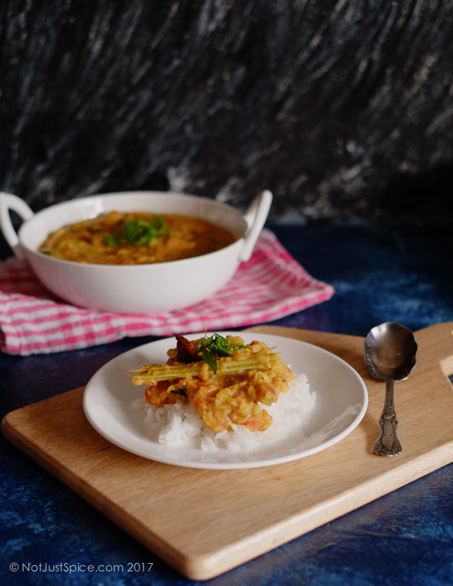 Drumstick Lentil Curry | Murungakkai Parrupu Kulambu | South-Indian Drumstick Dal | Drumstick Sambar on notjustspice.com