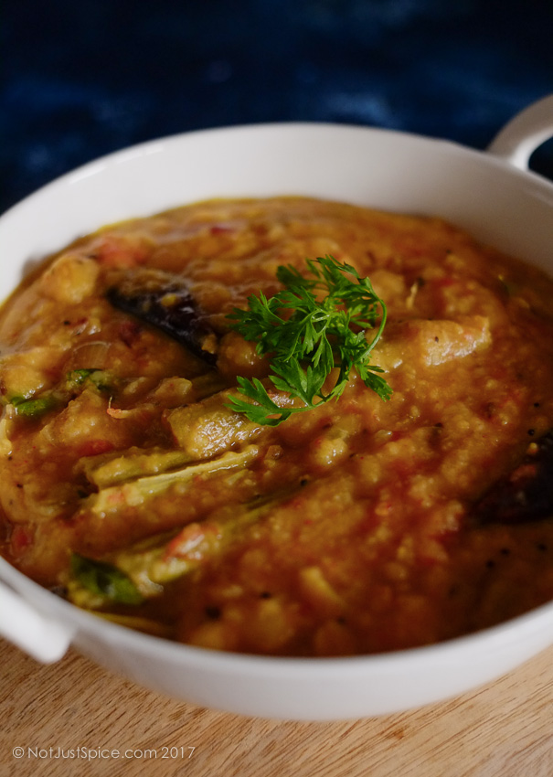Drumstick Lentil Curry | Murungakkai Parrupu Kulambu | South-Indian Drumstick Dal | Drumstick Sambar on notjustspice.com