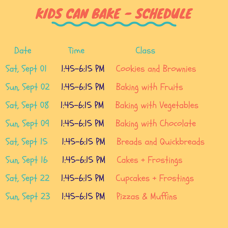 Schedule for Kids Can Bake! Baking Classes on notjustspice.com