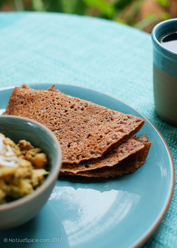 Quick Finger Millet Wheat Dosa | Ragi Wheat Dosa | Kezhvaragu Godumai Dosai on notjustspice.com