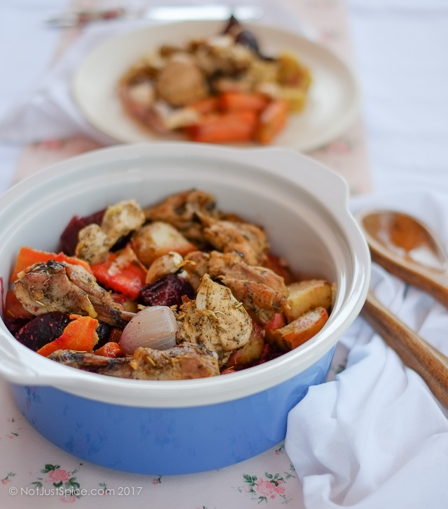 Roast Chicken with Root Vegetables on notjustspice.com