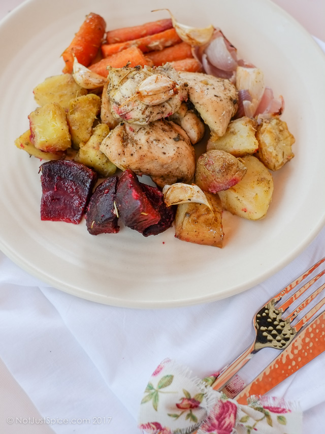 Roast Chicken with Root Vegetables on notjustspice.com