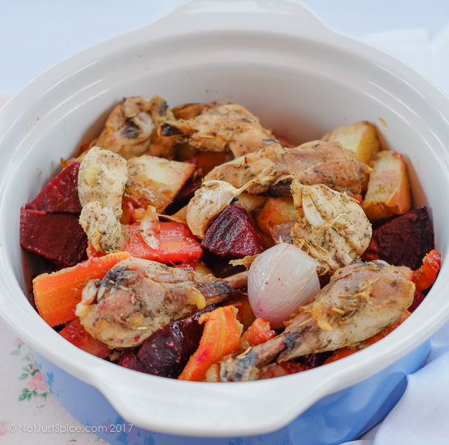 Roast Chicken with Root Vegetables on notjustspice.com