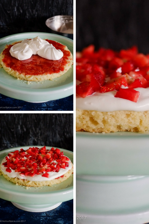 Strawberry Rose Jammy Cake with Rose Cream Filling on notjustspice.com