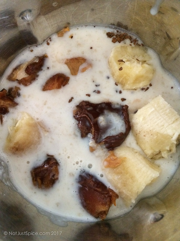The Ultimate Oatmeal Smoothie on notjustspice.com, made with Nutella, peanut butter, dates, banana and oats